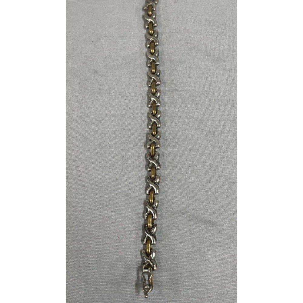 Taxco Mexico 925 Sterling Silver Two Tone X Link Bracelet Vintage 7.25 Inch